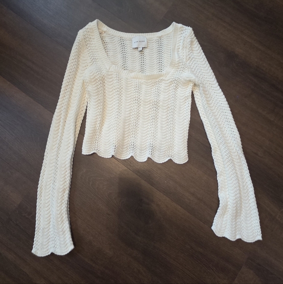 Pink Rose Cream Knit Scallop Hem Blouse - Picture 1 of 3
